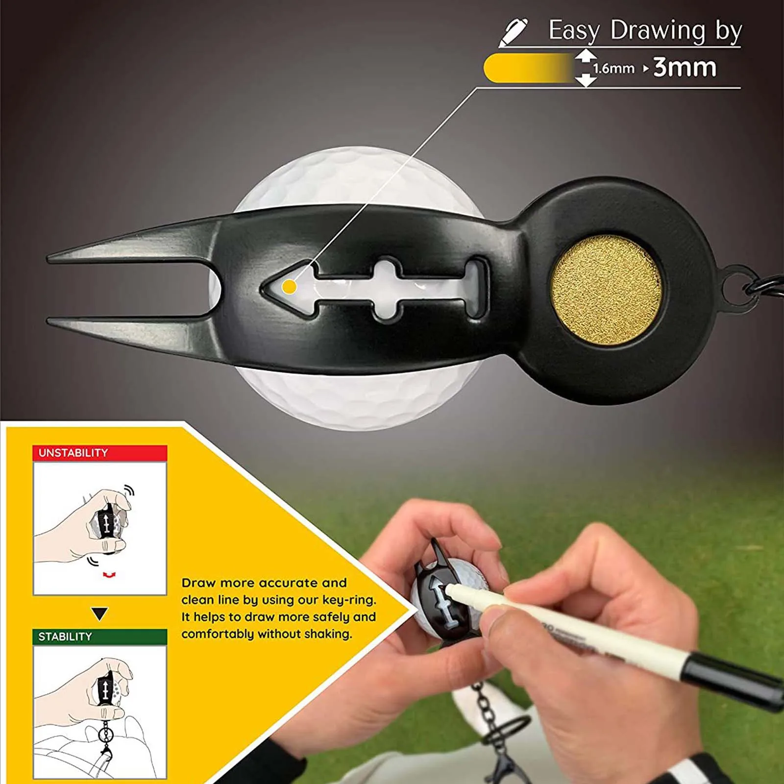 4 in 1 Magnetic Golf Divot Repair Tool  Ball Line Marker Key Buckle Hole with Ball Marker Outdoor Indoor Golf Accessories