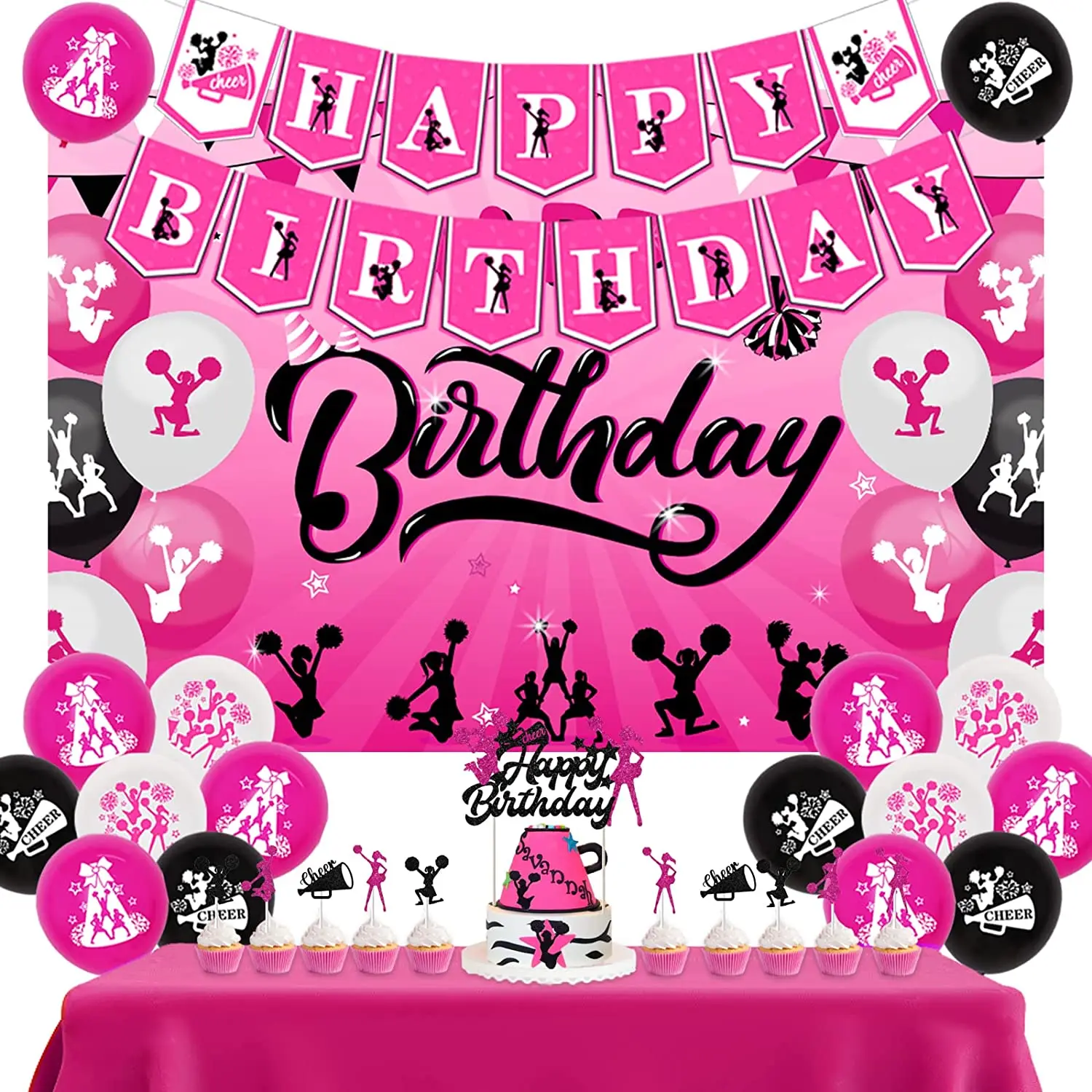 

Kreatwow Cheerleading Birthday Party Decorations, Girls Backdrop, Balloons, Banner, Cake Toppers, Gymnastic Supplies