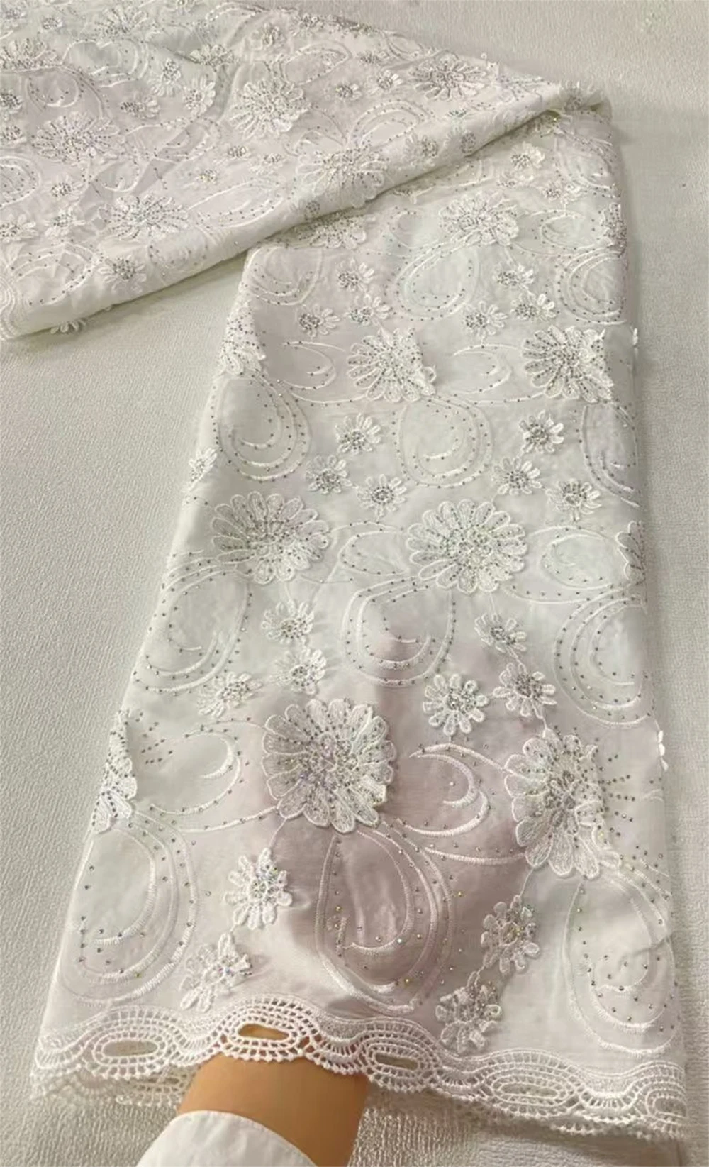 

High-Quality Africa Nigerian Sequins Cotton Embroidery Lace Fabric Tulle 5 Yards for Wedding Party Dresses Chiffon JL462 2025