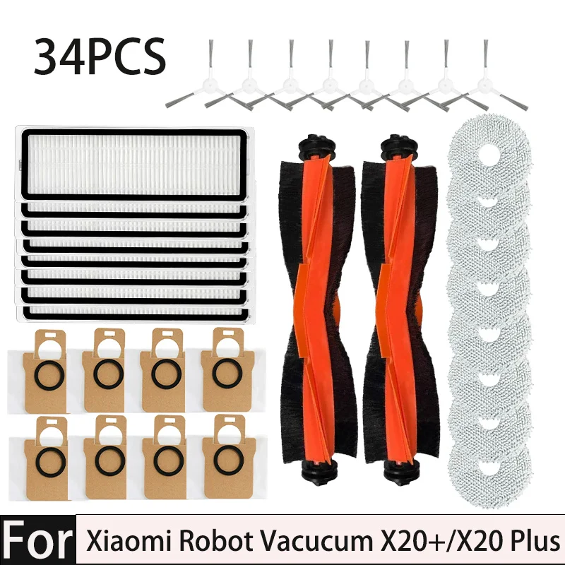 Para aspiradora robot Xiaomi X20 Plus, accesorios de limpiaparabrisas y rejilla, cepillo lateral principal, filtro HEPA, repuestos y bolsa de polvo