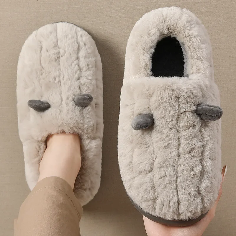 New Men's Cotton Slippers Autumn Winter Women Platform Furry Slides Indoor Anti-Slip Flats Couples Cute Home Plush Shoes