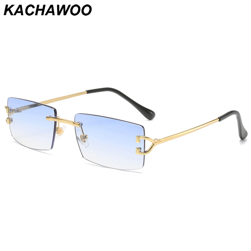 Kachawoo rimless sunglasses men blue pink brown metal square frame sun glasses for women unisex fashion shades European style