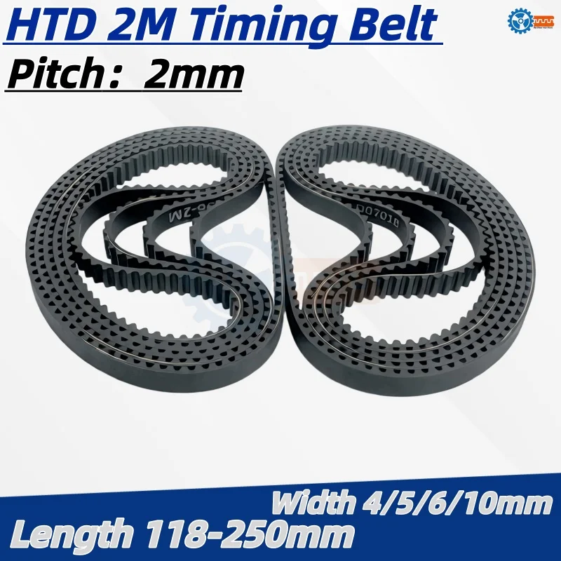 HTD 2M Timing Belt Rubber Closed Loop Width 4/5/6/10mm Length 118-250mm 120 126 128 130 142 150 162 166 182 194 208 218 250mm 2M