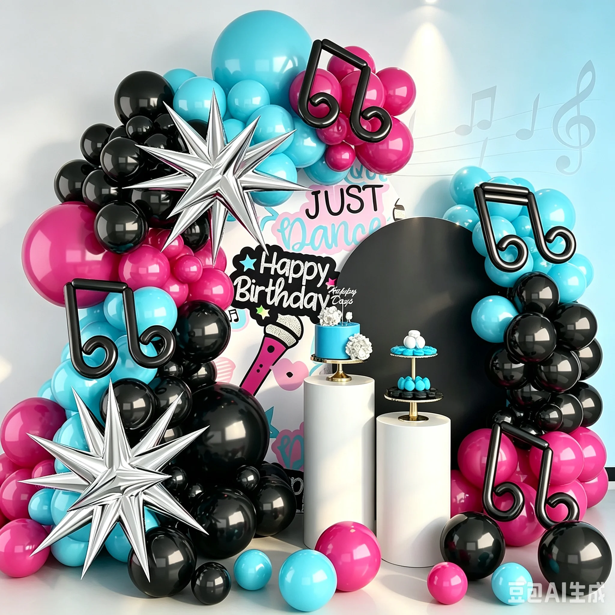 106-teiliges Geburtstagsparty-Dekorationsset Ballongirlande Kit Starburst-Ballons für Musik-Themen Geburtstag Abschlussfeier Partyzubehör