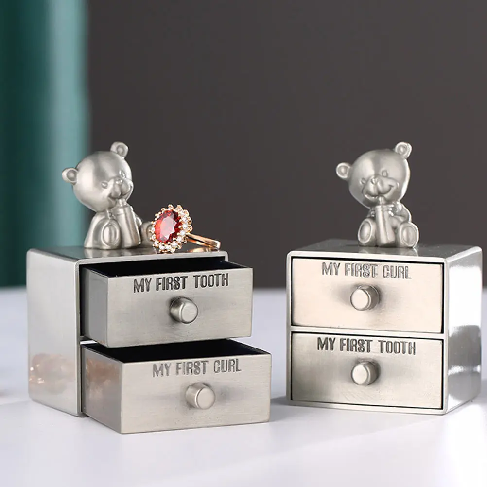 

Baby Teeth Organizer Box 2 Drawers Bear Style Infant Tooth Storage Case Baby Hair Keepsake Holder Practical Family Souvenir