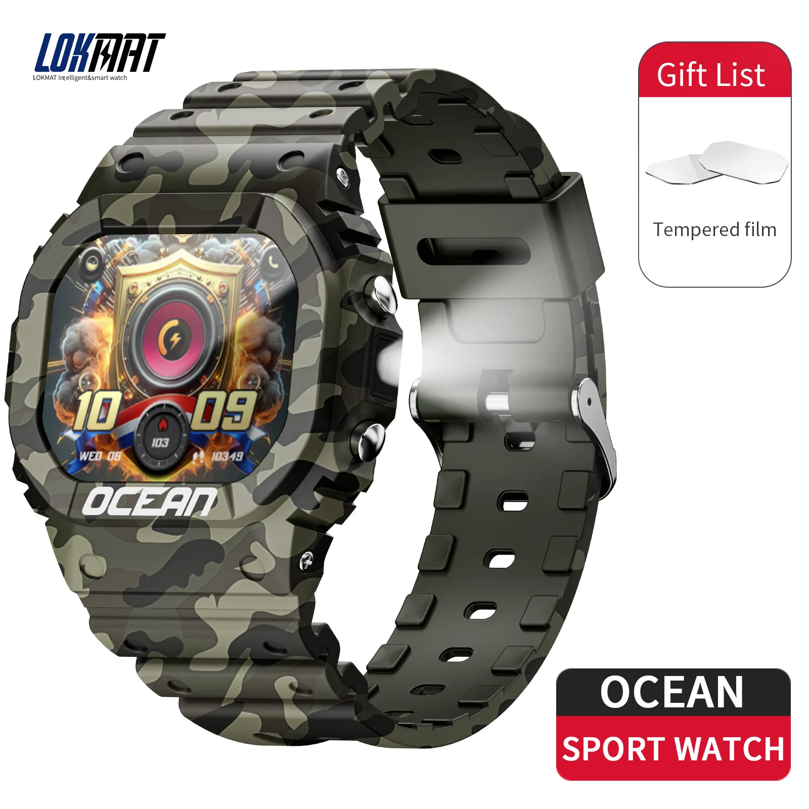 

LOKMAT NEW OCEAN Outdoor Sports Bracelet 1.75-inch Full Touch Screen Bluetooth Calling Flashlight SOS Compass Smartwatch