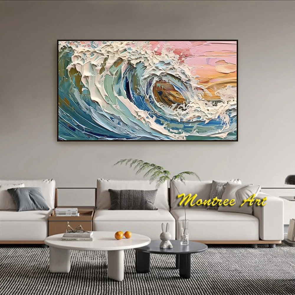 Handmade Oil Painting Original Style Textured Wall Art Ocean Painting Boho Modern Canvas Art  Living Room Decorative Painting