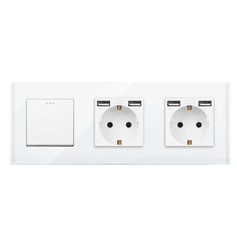 DAJIMEI Button Switches and Dual USB Sockets EU RU Standard USB Electrical Double Socket with 1/2/3gang 1/2way Light Switches
