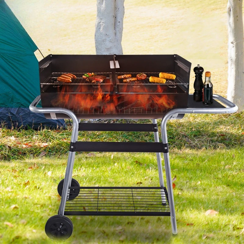 Barbecue Grill Barrel Large Size Household Garden Barbecue Grill Outdoor Picnic Portable Charcoal Grill Windshield Adjustable