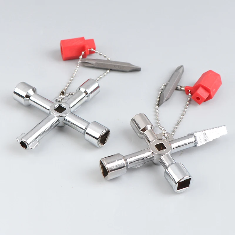 1PC Multi-Function 4 In 1 Universal Cross Key Triangle Wrench For Train Electrical Elevator Cabinet Valve Alloy Wrench