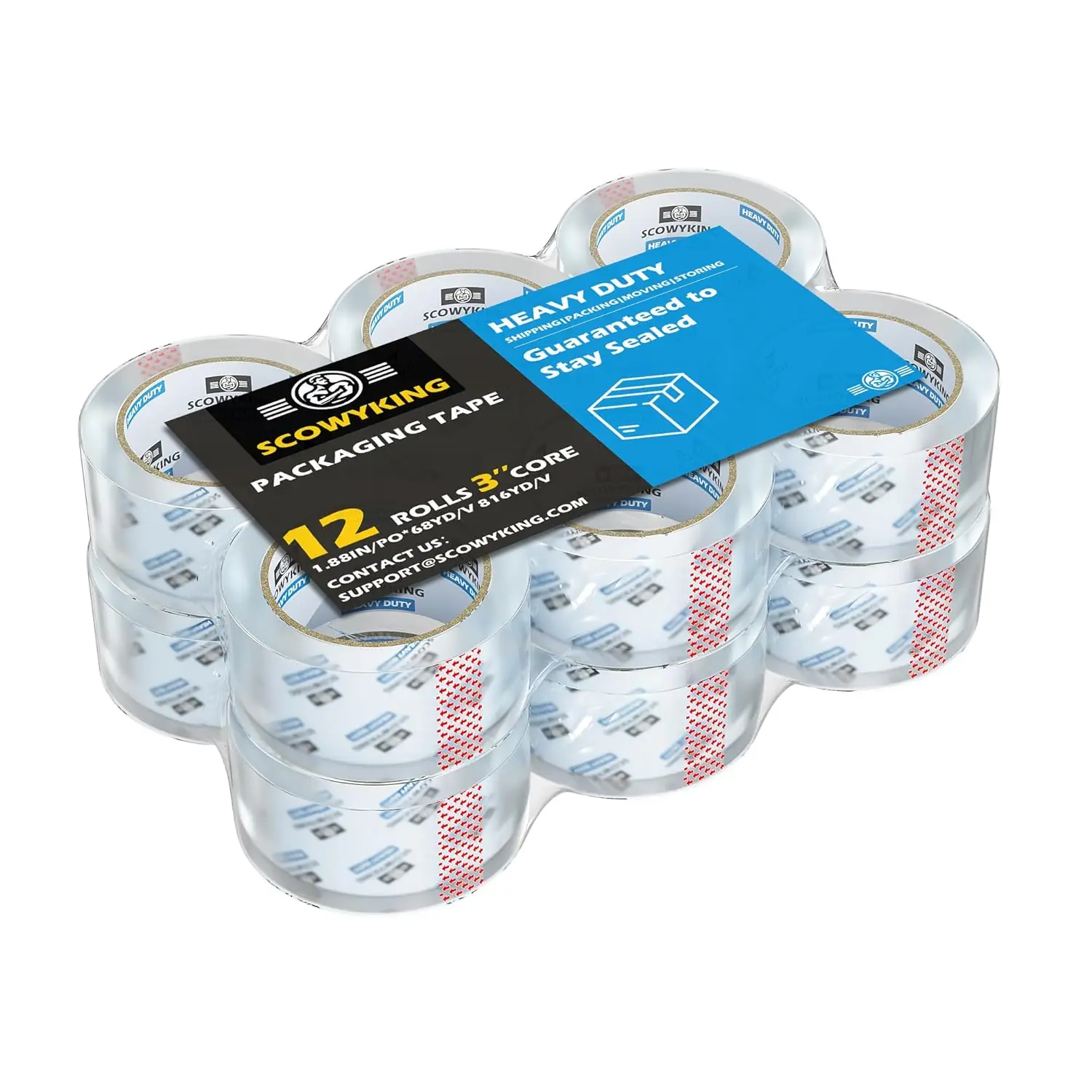 

12 Rolls Clear Packing Tape, 1.88 Inch x 68 Yards, 2.7 Mil Thick - Heavy Duty Shipping Tape for Moving, Sealing Boxes, P