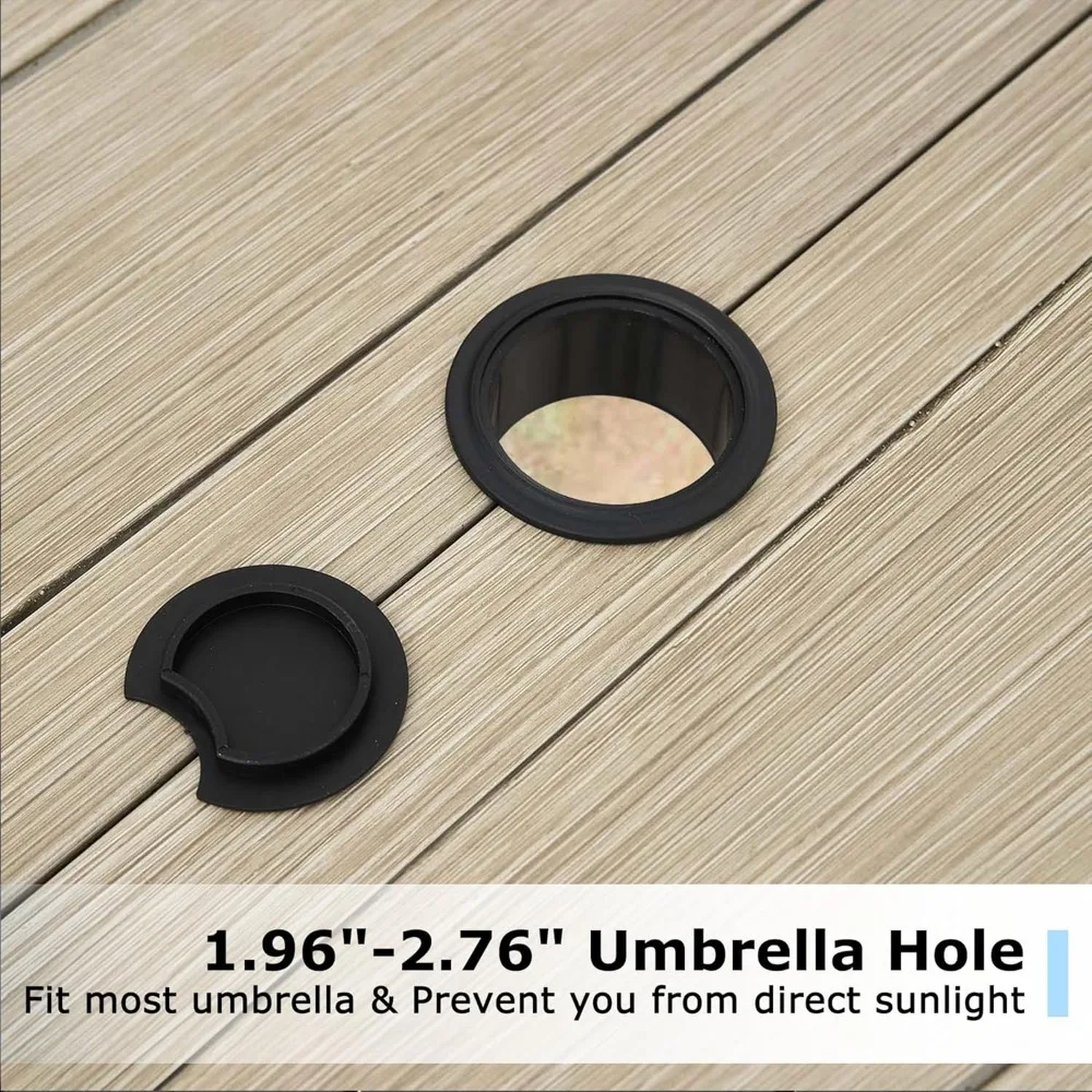 طاولة طعام خارجية معدنية تتسع لـ 4 أشخاص مع فتحة مظلة، وأثاث فناء حديقة دائري 42، ولمسة نهائية من خشب البلوط العسلي، مثالية لسطح الفناء الخلفي #5