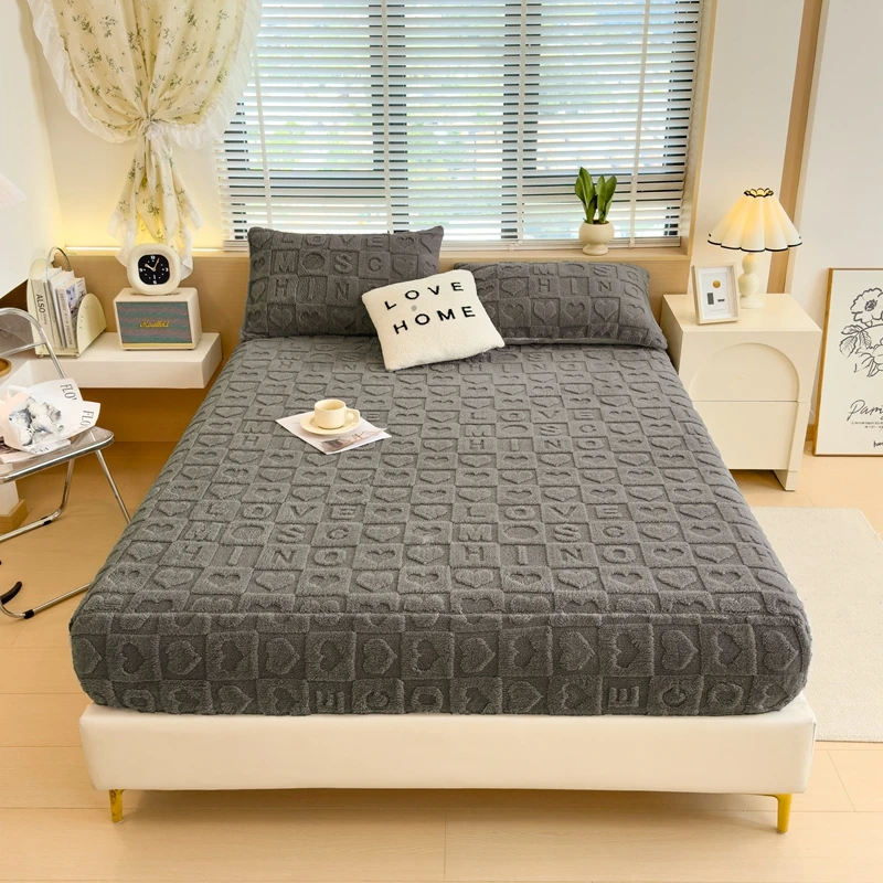 3pcs Set Velvet Bed Sheet Set (1PC Fitted Sheet and 2PCS Pillowcase) Winter Warm Mattress Cover Bed Cover 90/140/160/180/200x200