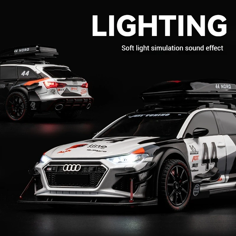 1:24 Audi Rs6 Modifizierte Fahrzeuge Klassiker Automodell Druckgusslegierung Zurückziehen Licht & Sound Modellautos Jungen Geschenke für Kinder