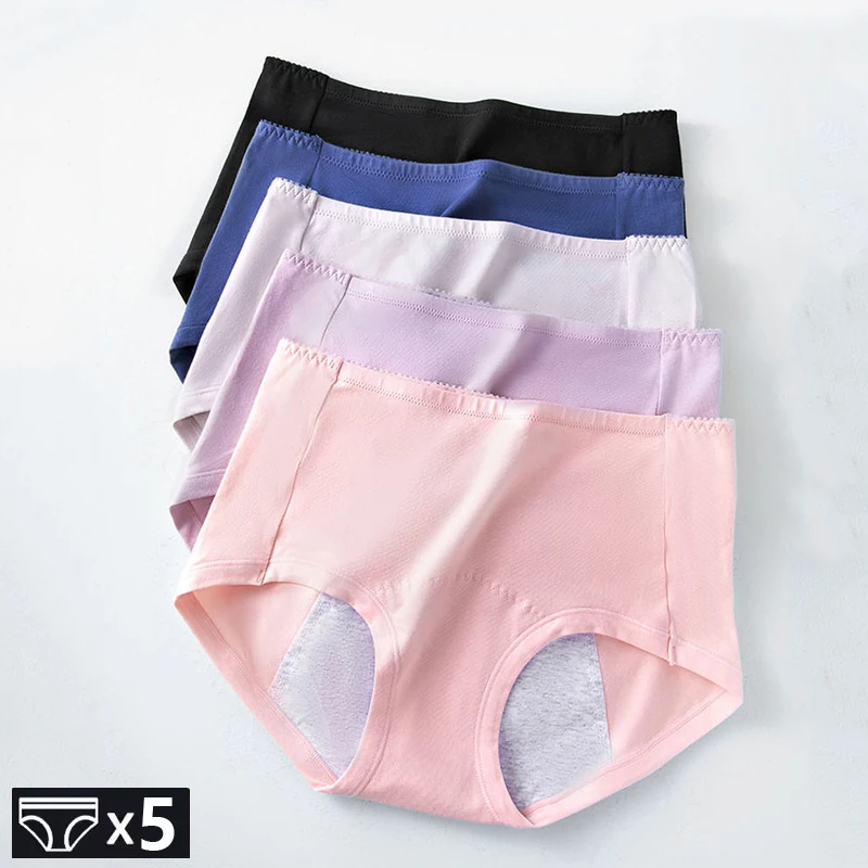 5Pcs Leak Proof Menstrual Women's Panties Cotton Physiological Briefs Widen Female Lingerie Period Pants Mid Waist Underwear