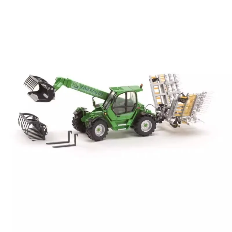 Diecast 1:32 Scale Merlo MultiFarmer with Rake Set Extended Long Arm Aerial Engineering Car ROS Alloy Model Car Model Toy Gift