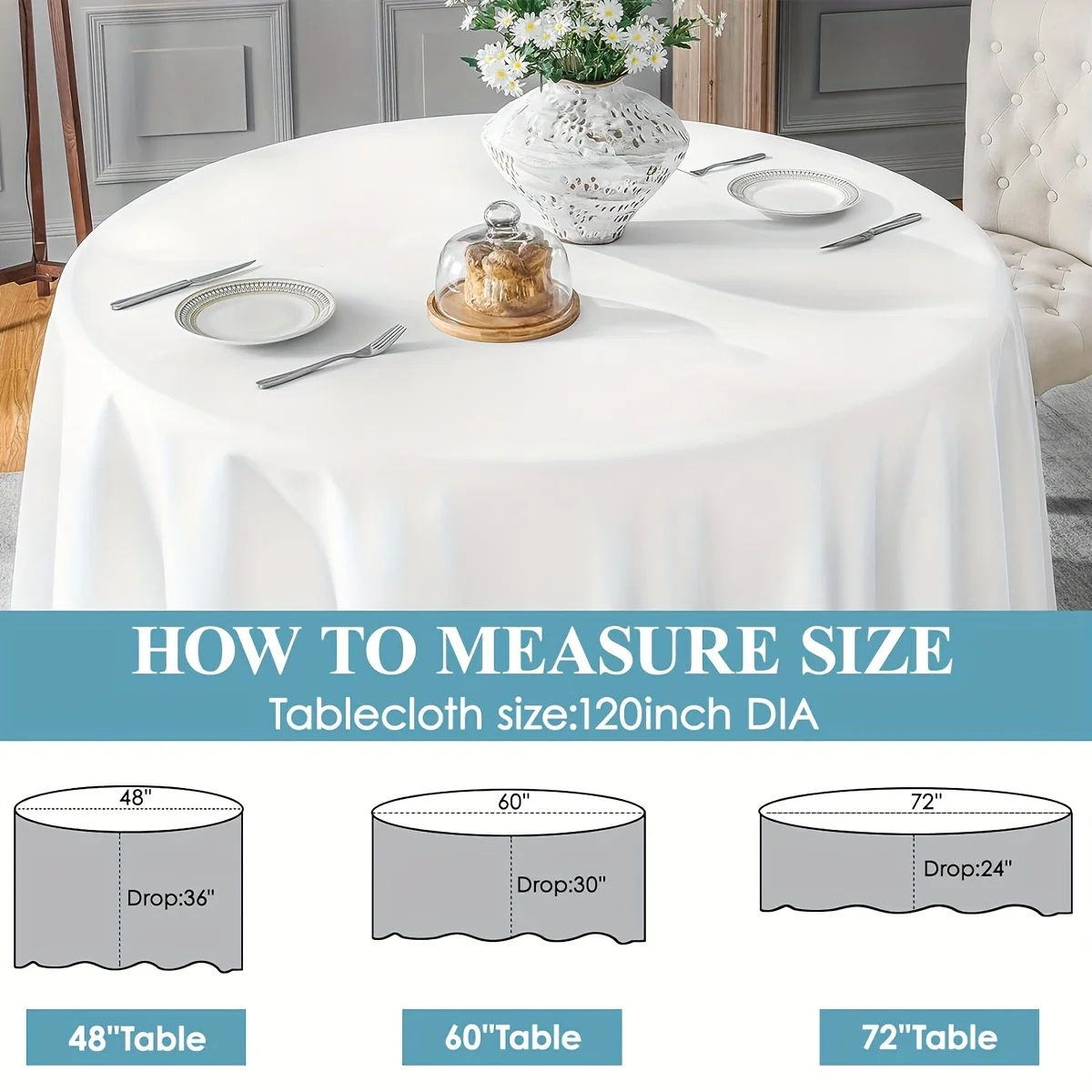 Black & White Round Tablecloth Set – 6/12/18 pcs, Wrinkle-Resistant Dining Cover for Kitchen, Parties, Weddings & Holidays | Fit view 3