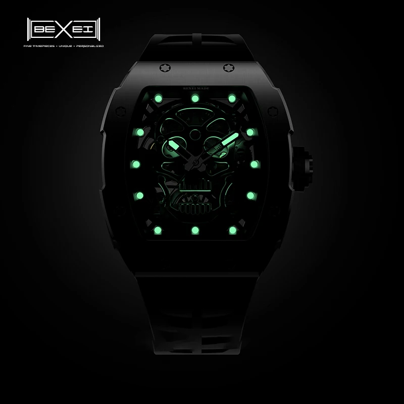 Haofa 9801 Skull Series Man Watch Automatic Mechanical Skeleton Movement Stainless Steel Watches for men Luminous Fashion