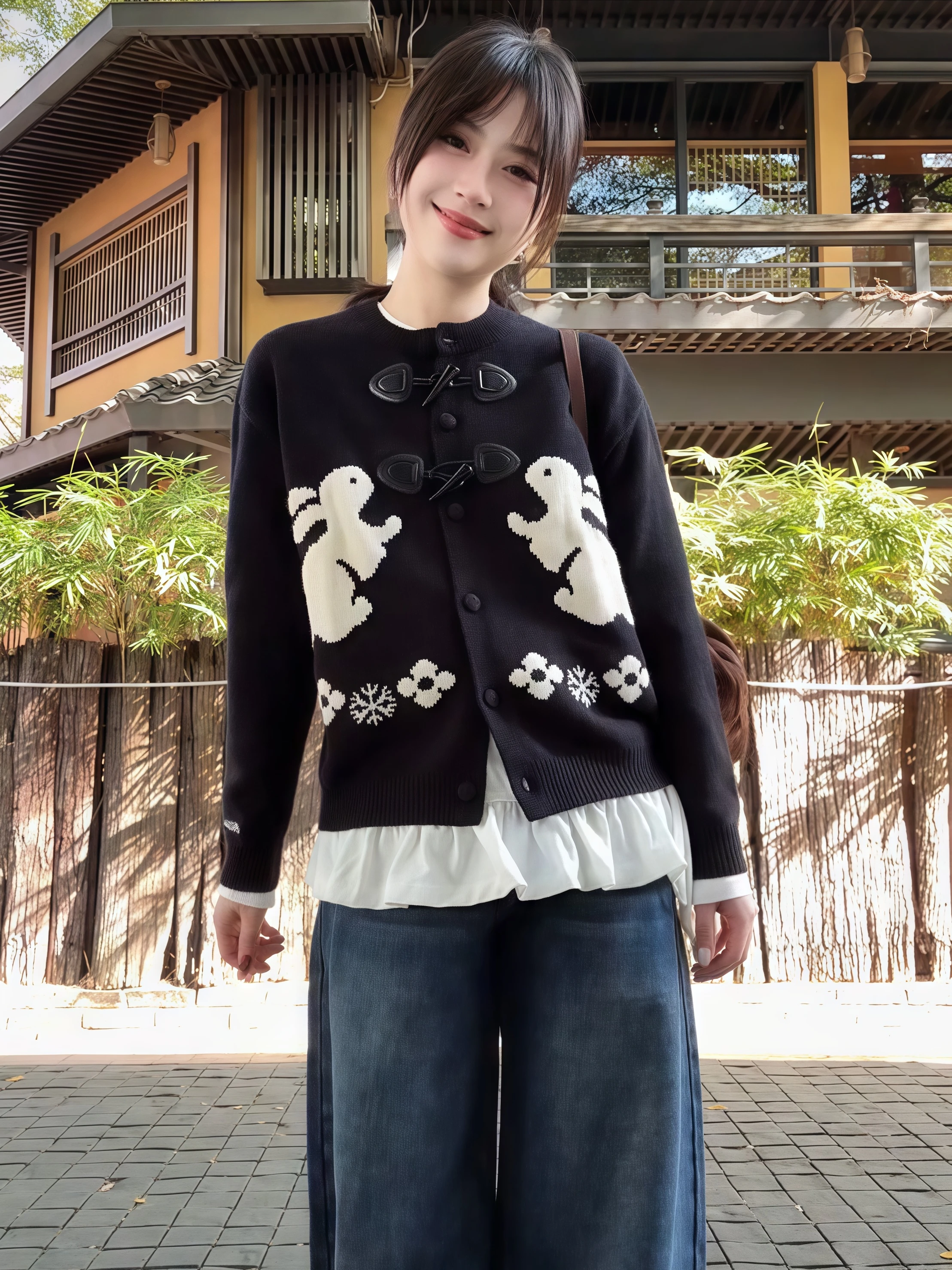 

Женский вязаный кардиган в стиле ретро Fair Isle с кроликами, свободный крой, осенне-зимний, вязаный, на пуговицах