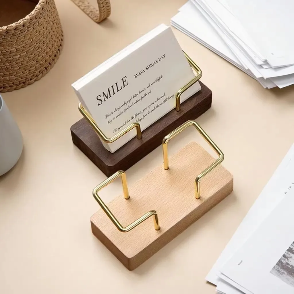 Business Card Holder Organizer Office Desk Display Stand Memo Counter Accessories Tabletop Shelf Home Wooden Card Holder Storage