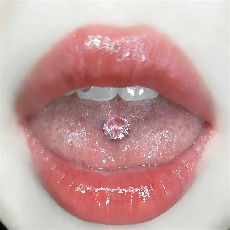 Titanium Steel Tongue Stud Girls Sparkling Zircon Tongue Ring Barbell Tongue Piercing Body Jewelry Can also be Earrings