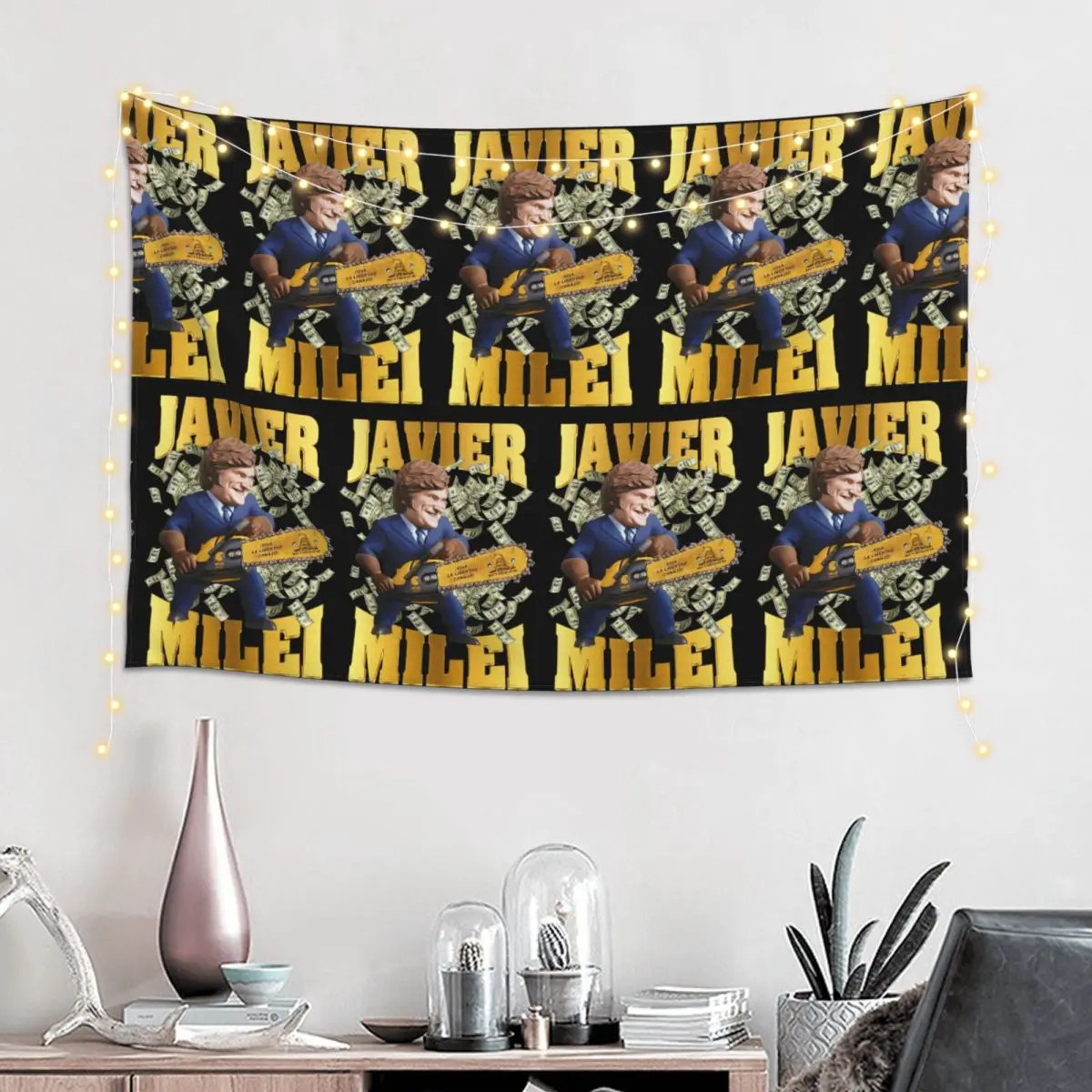 Javier Milei Currency Tapestry Funny Wall Hanging Aesthetic Home Decor Tapestries for Living Room Bedroom Dorm Room