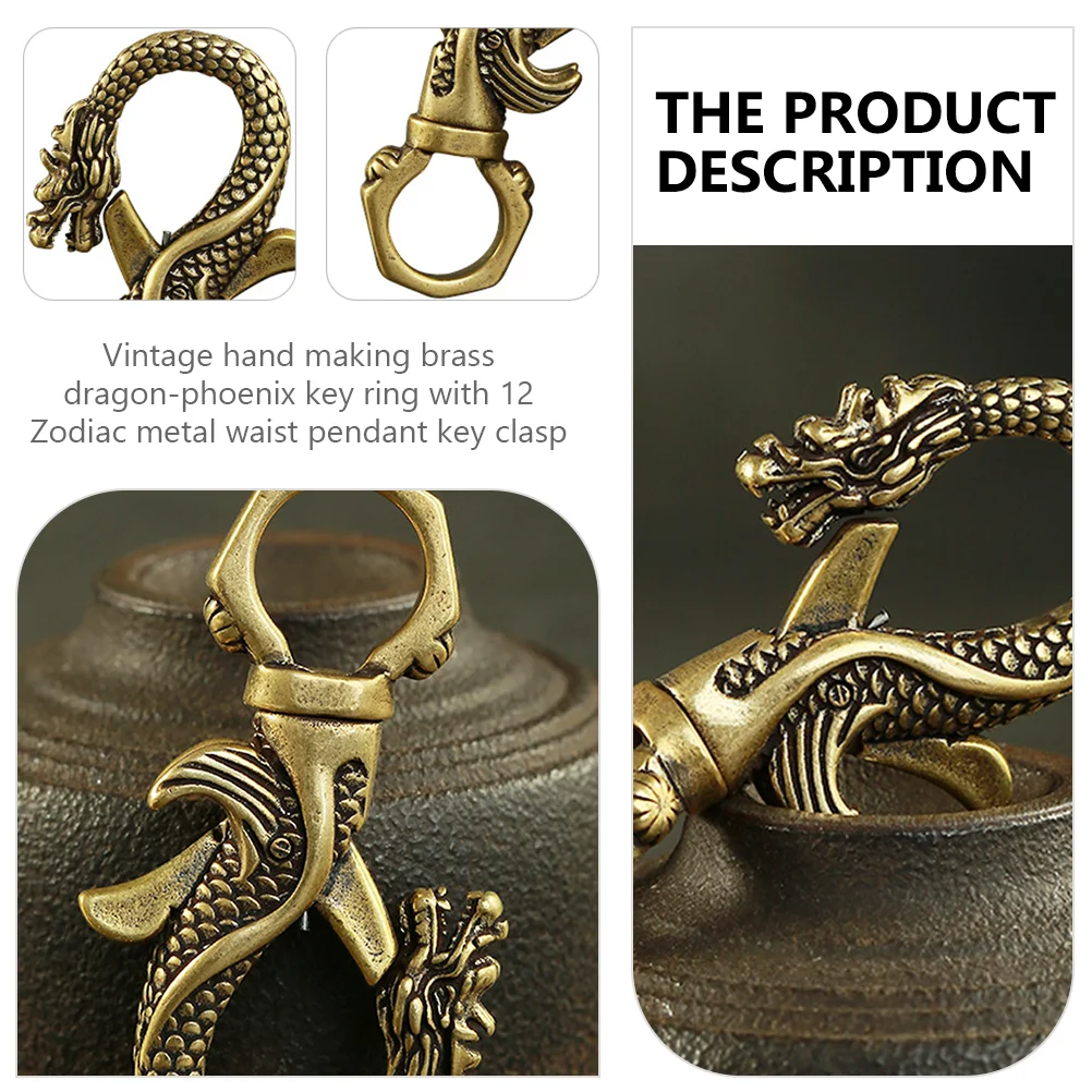 Lobster Clasp Keychain Ring Gold Holder Dragons Trigger Rotary Buckle Chinese Brass