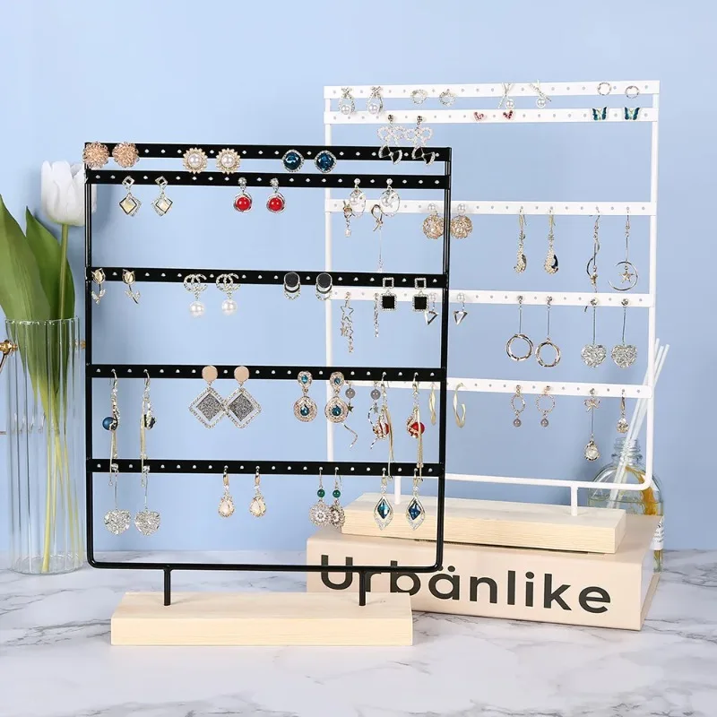 

5-Tier Iron Earring Holder, Wooden Base Jewelry Display Rack for Earrings, Studs and Accessories