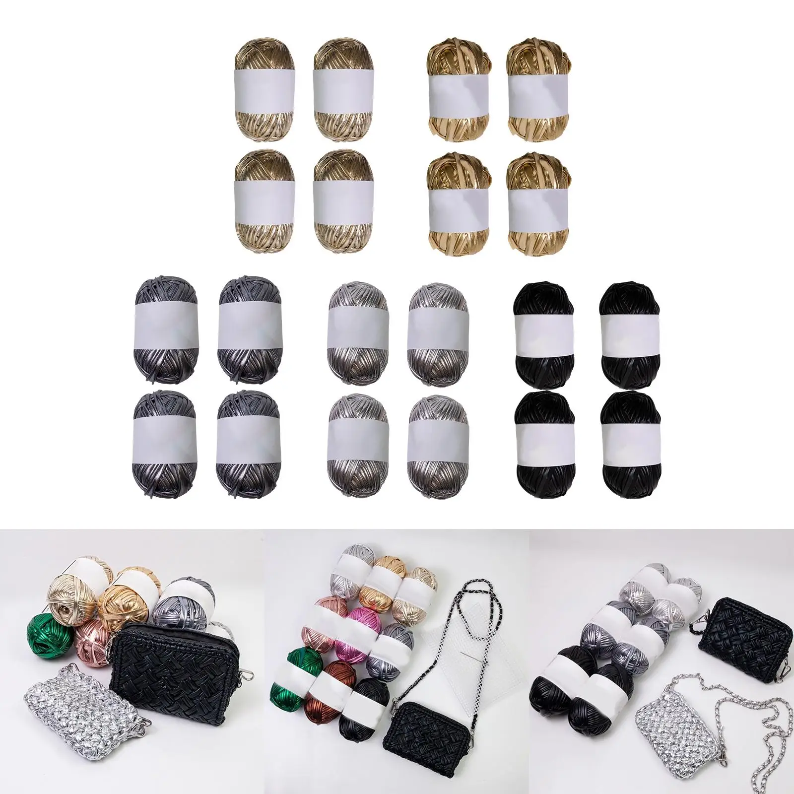 

4 Rolls Set Metallic T-shirt Yarn Shiny Polyester Yarn Knitting Yarn for Crocheting Blanket Cushion Christmas Decorations