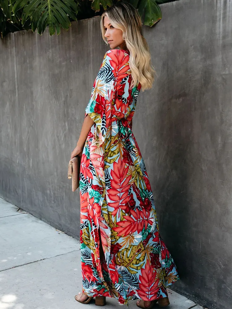 البوهيمي مطبوعة قفطان المرأة بحر تونك شاطئ التستر صيدا دي برايا ملابس السباحة بيكيني الغطاء صوفية رشيق # Q944 #3