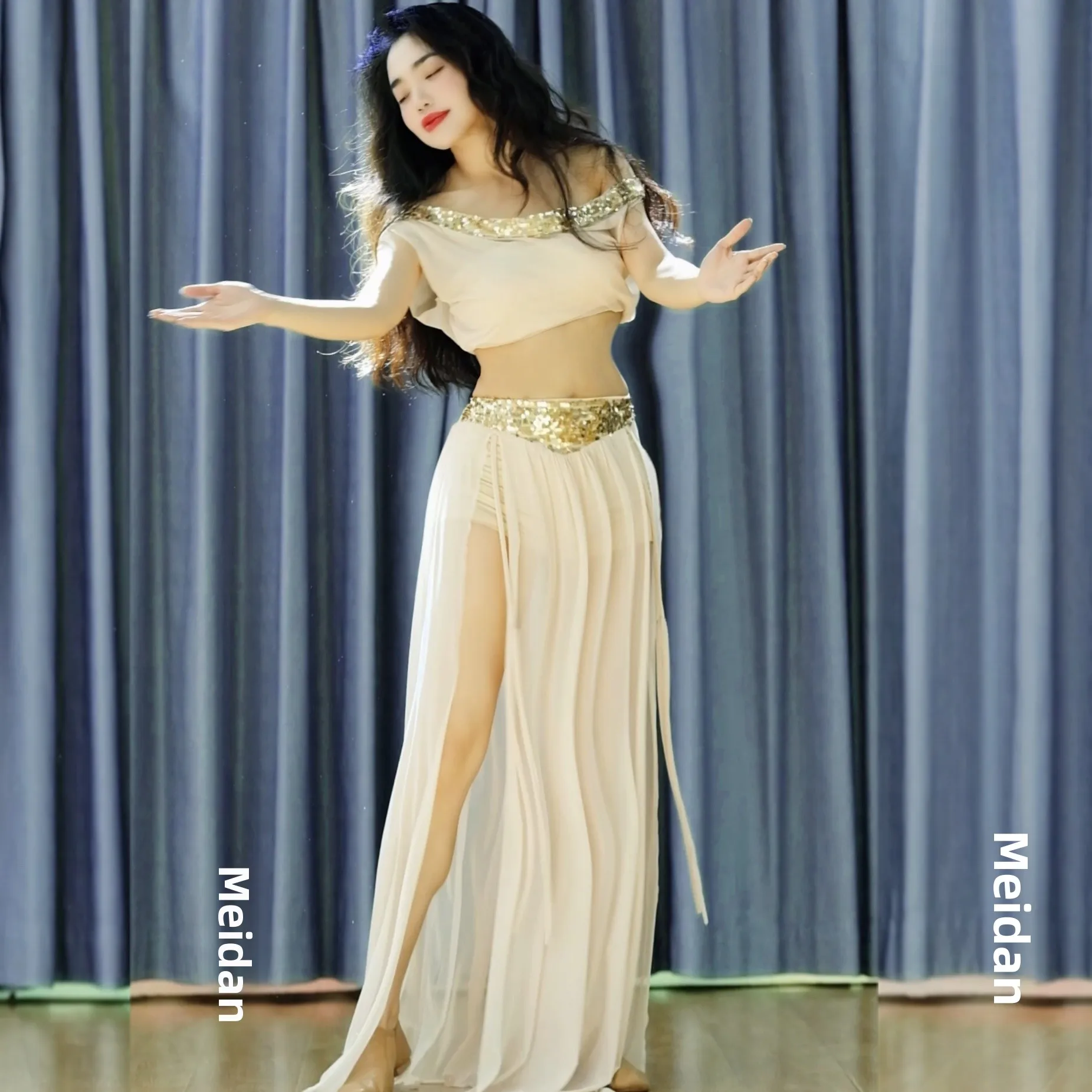 

iny Tead Belly Dance Outfit New Model Practice Suit Beginner Net Strap Performance Costume Slimming Women's Sportswear
