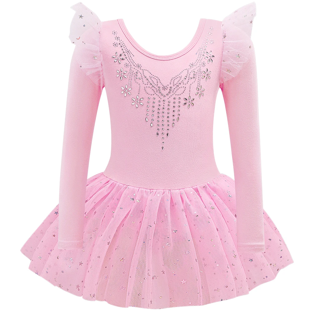 الفتيات بريق الباليه ثياب طويلة الأكمام الجمباز زي الاطفال ملابس الرقص الرياضية Unitards الرقص توتو فساتين