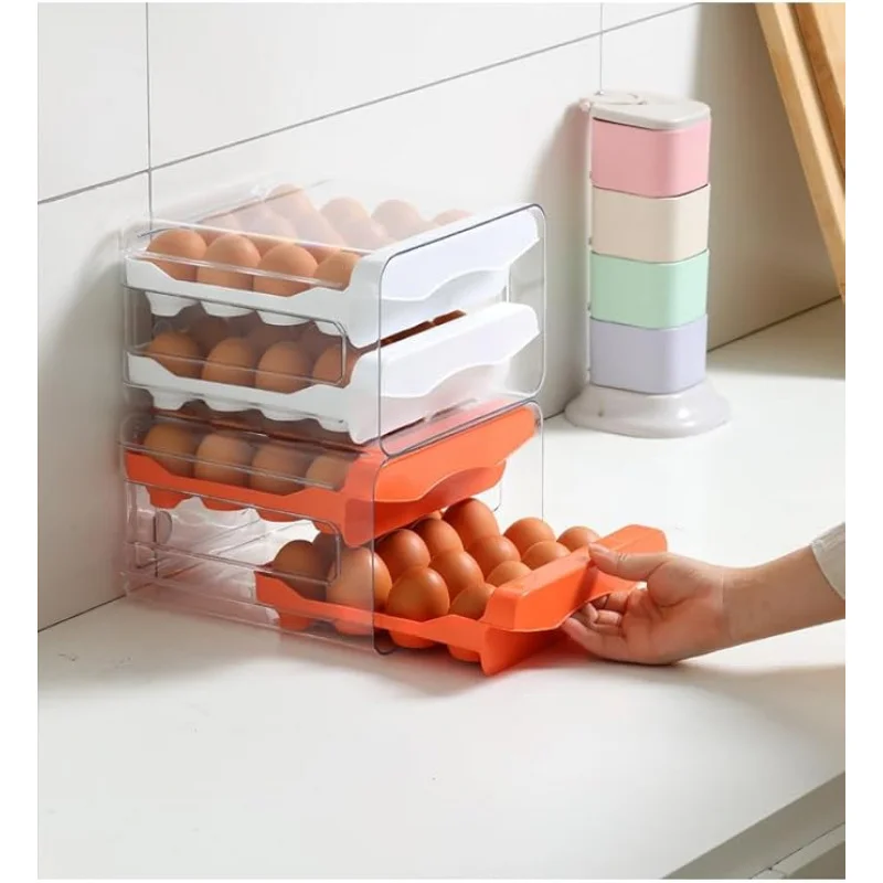 1pc Refrigerator Large Capacity Egg Holder, Upgraded Egg Storage Container Organizer, Clear Plastic Storage Container, Egg Fresh