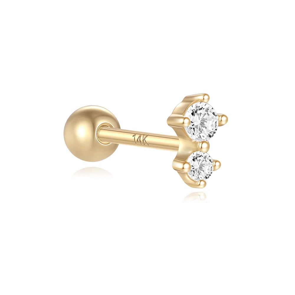 LENNIK 14K Pure Gold Earring Women European and American luxury mini horse eye zircon flat head threaded piercing earrings jewel