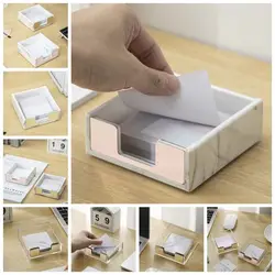 Clear Sticky Notes Box Home Decor Transparent Acrylic Notepads Organizer Cube Note Sheets Memo Pad Holder Office Supplies