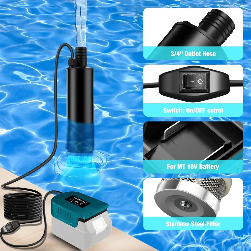 Portable water pump brushless motor 20V cordless garden swimming pool basement flood discharge production battery