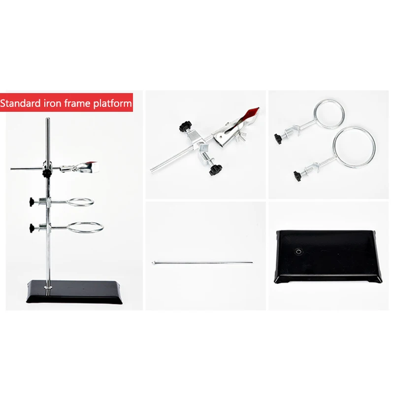 Laboratory Stands Support Set Steel Lab Stand Set with Cast Iron Base Rod 16" L with Burette Clamp and Flask Ring Clamps
