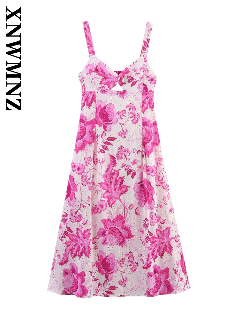 XNWMNZ 2025 Summer Woman boho Sleeveless midi Dress Chic Holiday Female wide shoulder strap Shoulder Fashion Backless Dresses