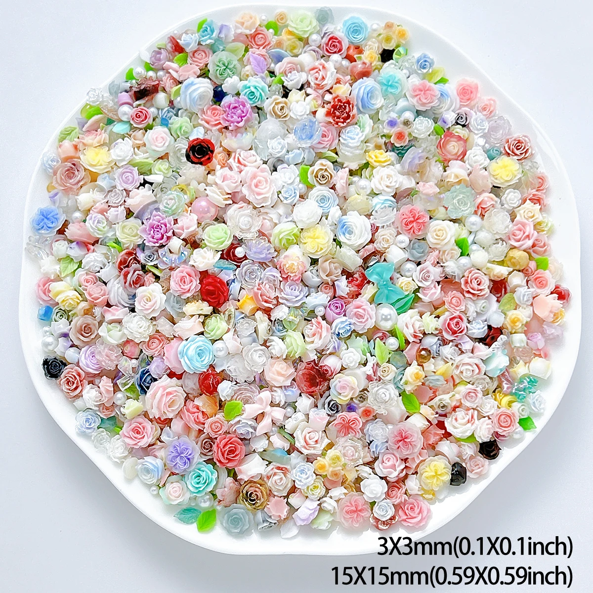 50PCS Multiple Style Luminous Flowers Series Nail Charms 3D Sweet Camellia Rose Peony Bow Pearl Mixed Nail Art Decoration DIY