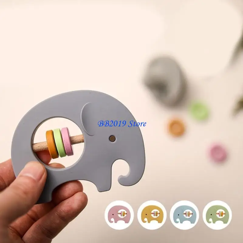 Q0kb per bambini silicone teether elefante tintinnio bambino che apprende giocattolo per dentizione per neonati 3-36 m per
