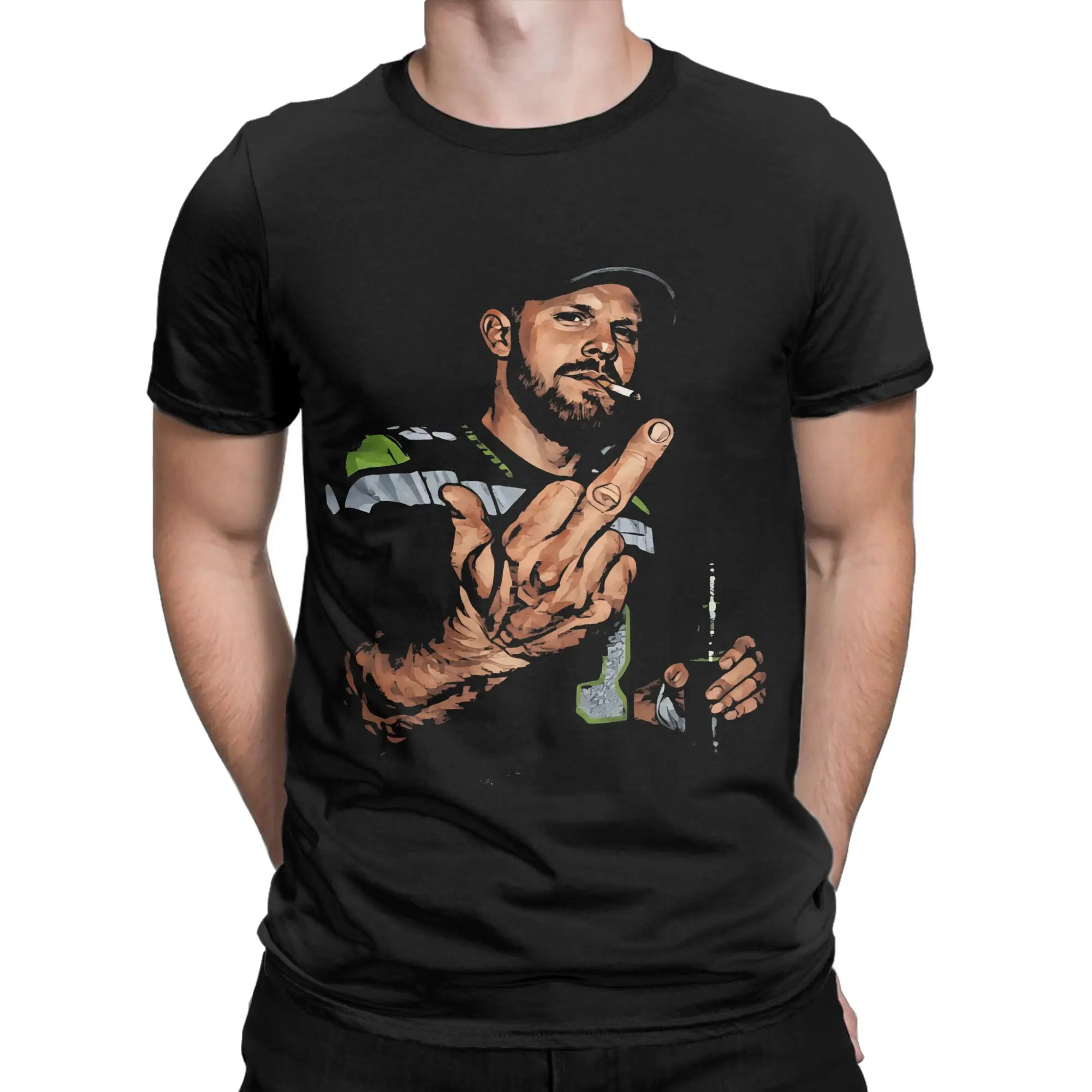 Sam Darnold Middle Finger T-Shirts for Men  Novelty Cotton Tees Round Neck Short Sleeve T Shirt Birthday Gift Tops