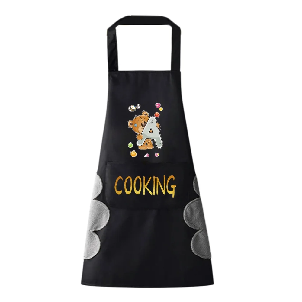 New Household Kitchen Apron Women Oil-proof Waterproof Apron for Men Bear 26 Letter Series Coffee Work Bib Wipe Hand Overalls