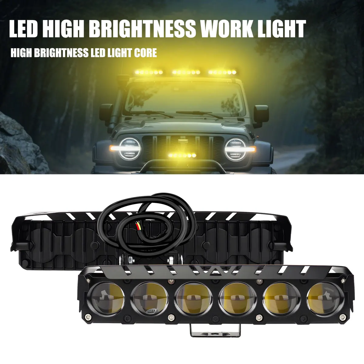 1/2PC 6LENS Super Bright Car Work Light LED Light Bar White Yellow Hi-Low Beam External Spotlight For Jeep Truck Tractor SUV ATV
