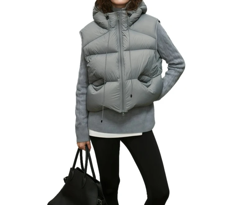 2025 Autumn and Winter New Jacket with Fleece Hooded Down Vest Women's Short Outer Wear
