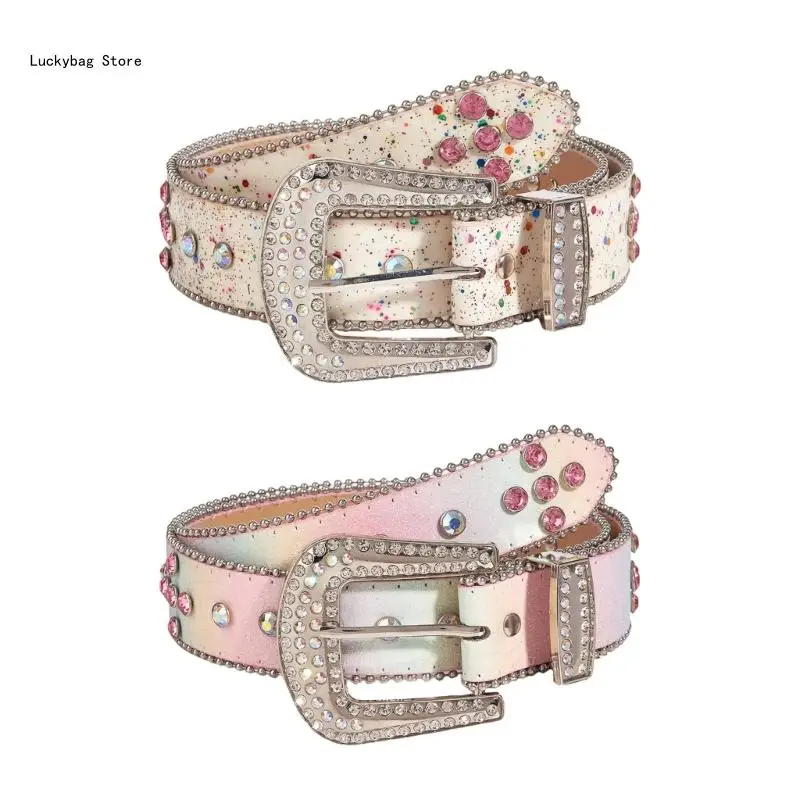 

Colorful Rhinestones Belt for Women Girl Sequined Pants Belt Bead Trim Belt for Shorts Dress Fashion Waist Accessories