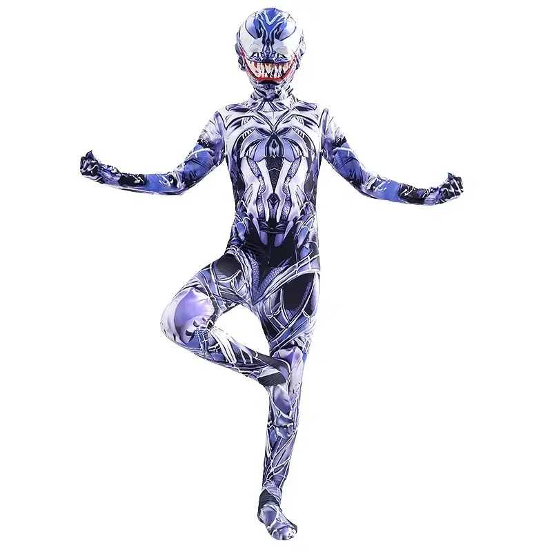 3D Symbiote Venom Costume Bambini Supereroe Spiderman Costume Tuta Tuta Spandex Zentai Halloween Spider Man Cosplay SuiY^0!