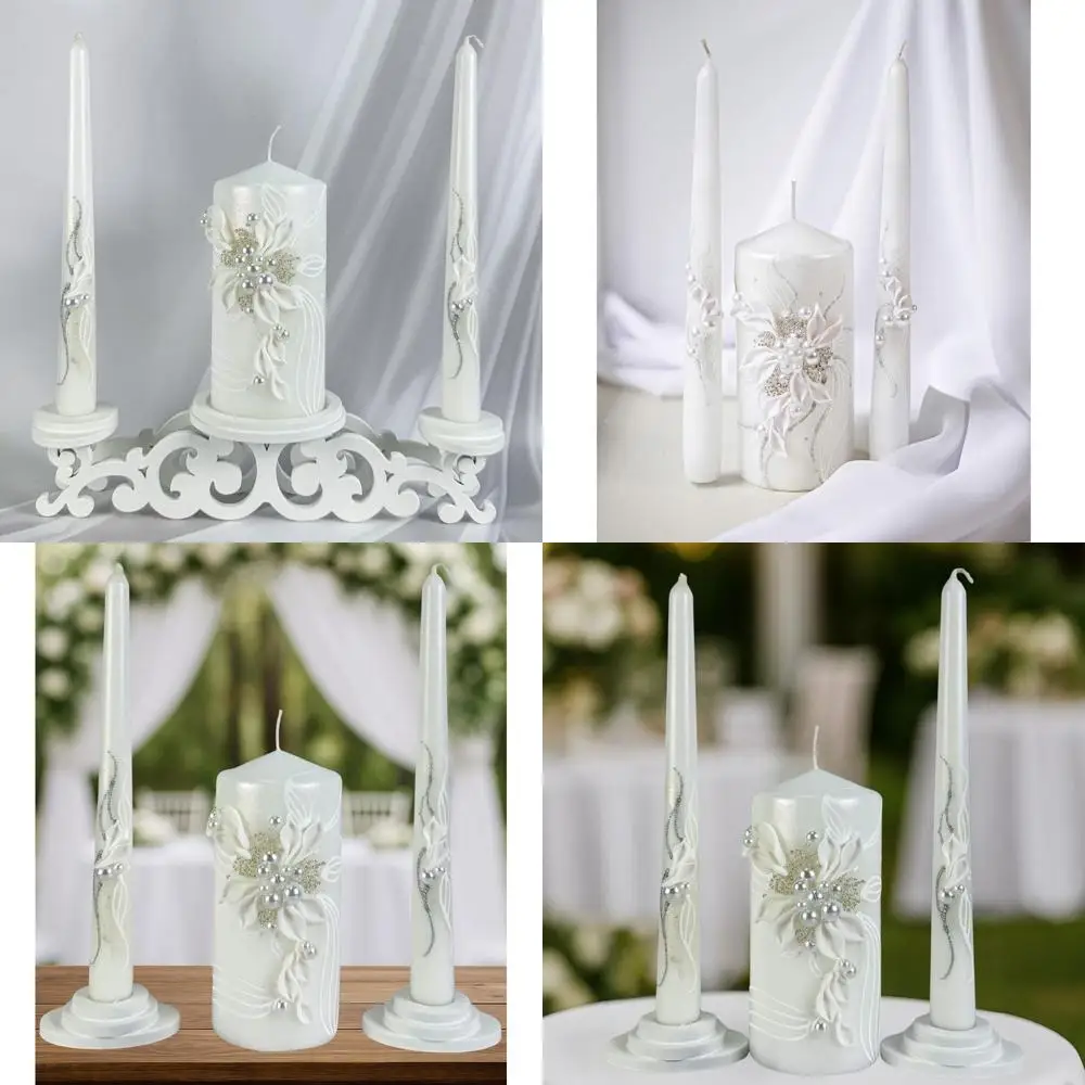 

Unity Candle Set - Wedding Ceremony & Reception – 6” Pillar & Two 10” Taper Candles – Long Burning Unity Candles for Marriage Ri