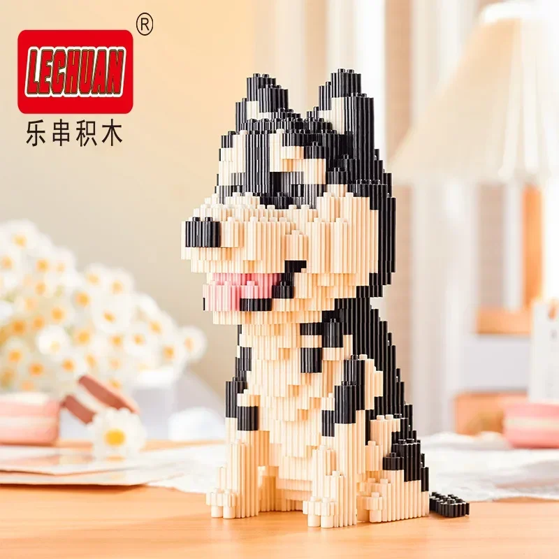 Linkgo Connection Dog Building Blocks Collie Husky Bulldog Corgi Schnauzer 3D Model Animal Bricks Pet Figure Toys For Kid Gift