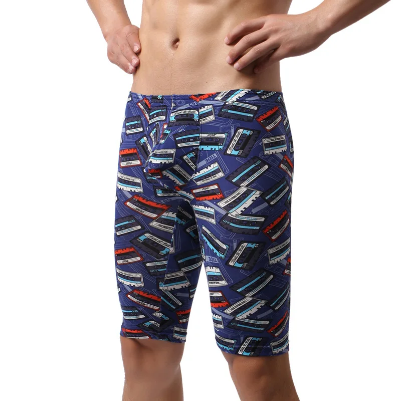 

Men Sexy Printed Long Leg Boxers Shorts Convex Pouch Underwear Boxer Underpants Male Sports Gym Fitness Shorts