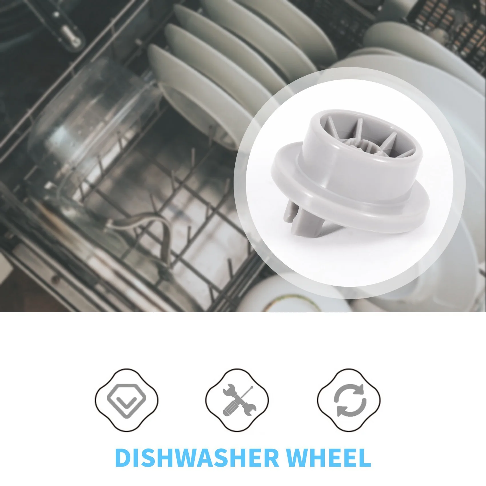 عجلة غسالة أطباق A26P 8 قطع متينة 165314   استبدال عجلة الرف السفلي لغسالة الأطباق مناسبة لغسالة أطباق ويرلبول وكينمور